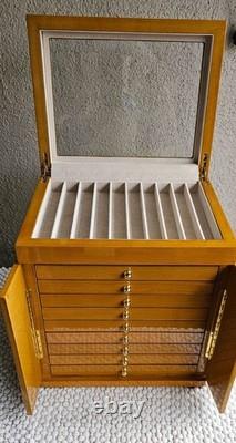 100 Slot 10 Layer Wood Pen Display Case Natural Wood NOS Veneer Chipped
