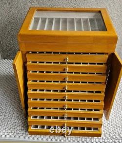 100 Slot 10 Layer Wood Pen Display Case Natural Wood NOS Veneer Chipped