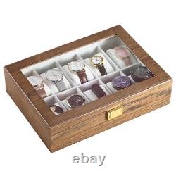 10-Slot Wooden Watch Storage Case with Key Display Storage Organizer Box Casket