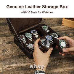 10 Slots Luxury Genuine Leather Watches Display Case Collection Storage Box