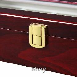 10 Slots Watch Display Case Ebony Wood Organizer Glass Jewelry Box Storage Gift