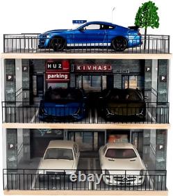 118 Scale 3-Tiers Model Car Display Case with Parking Lot Scene for