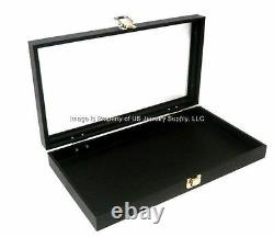 12 Black Glass Lid Utility Jewelry Hobby Display Storage Sales Cases with Pads