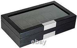 12 Ebony Wood Watch Box Display Case Storage Jewelry Organizer with Glass Top, S