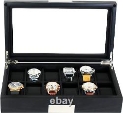 12 Ebony Wood Watch Box Display Case Storage Jewelry Organizer with Glass Top, S