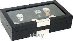 12 Ebony Wood Watch Box Display Case Storage Jewelry Organizer with Glass Top, S