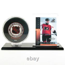 (12) Hockey Puck & Trading Card Acrylic Black Base Display Case Storage Holders