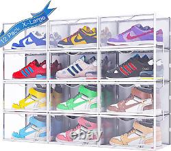 12 Pack Stackable Plastic Sneaker Display Case Storage Organizer for US Size 12