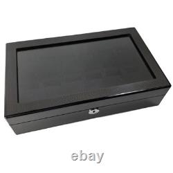 12 Slot Watch Box Carbon Fiber Display Case Paradise Pen Glass Top Storage Case