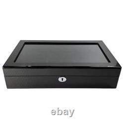 12 Slot Watch Box Carbon Fiber Display Case Paradise Pen Glass Top Storage Case