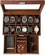 12 Slot Watch Box Display Case For Men With Glass Lid Leather Storage Organizer