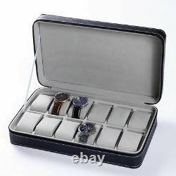 12 Slot Zipper Watch Box Storage Display Case Pu Leather Portable Organizer Bag