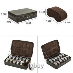 12 Slots Genuine Leather Watch Box Display Case Watches Storage Organizer Holder