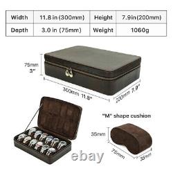 12 Slots Genuine Leather Watch Box Display Case Watches Storage Organizer Holder