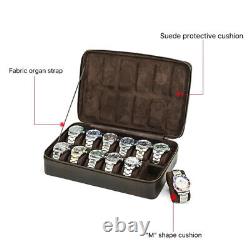 12 Slots Genuine Leather Watch Box Display Case Watches Storage Organizer Holder