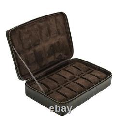 12 Slots Genuine Leather Watch Box Display Case Watches Storage Organizer Holder
