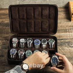 12 Slots Genuine Leather Watch Display Case Watch Collection Travel Storage Box
