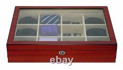 12 Tie Display Case Cherry Belts Mens Accessories Storage Box Fathers Gift