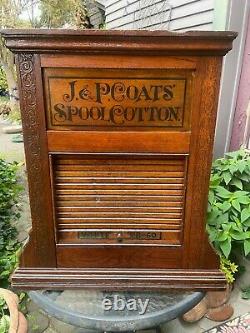 1880's ANTIQUE J. P. COATS OAK SPOOL THREAD STORE TABLE TOP DISPLAY CASE CABINET