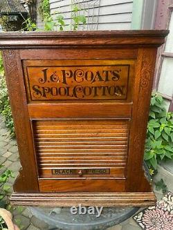 1880's ANTIQUE J. P. COATS OAK SPOOL THREAD STORE TABLE TOP DISPLAY CASE CABINET