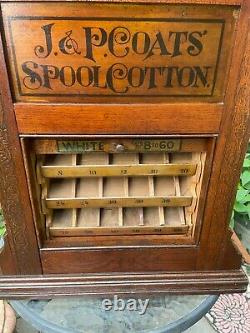 1880's ANTIQUE J. P. COATS OAK SPOOL THREAD STORE TABLE TOP DISPLAY CASE CABINET