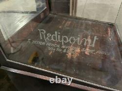 1900's Antique Redipoint Pens Pencil wooden Display Case Cabinet General Store