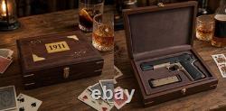 1911 Pistol Gun Wood Presentation Storage Display Case Brown Velvet Lined (28)