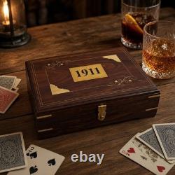 1911 Pistol Gun Wood Presentation Storage Display Case Brown Velvet Lined (28)