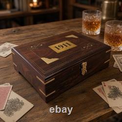 1911 Pistol Gun Wood Presentation Storage Display Case Brown Velvet Lined (28)