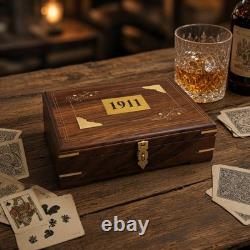 1911 Pistol Gun Wood Presentation Storage Display Case Brown Velvet Lined (28)
