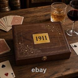 1911 Pistol Gun Wood Presentation Storage Display Case Brown Velvet Lined (29)