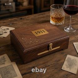 1911 Pistol Gun Wood Presentation Storage Display Case Brown Velvet Lined (29)