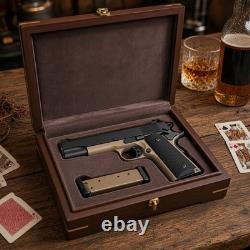 1911 Pistol Gun Wood Presentation Storage Display Case Brown Velvet Lined (29)