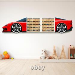 1/64 Scale Model Car Storage Display Case Shelf Wood Color, red, Black
