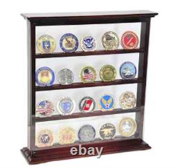 20 Challenge Coin Display Case 4 Shelves Cherry Military Cabinet Wood Curio Rack