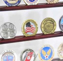 20 Challenge Coin Display Case 4 Shelves Cherry Military Cabinet Wood Curio Rack