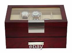 20 Cherry Wood 2 Level Watch Case Jewelry Storage Drawer Glass Top Display Case