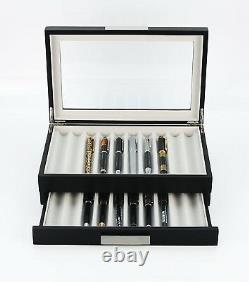 20 Piece Black Ebony Wood Pen Display Case Storage And Fountain Pen Collector