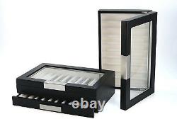 20 Piece Black Ebony Wood Pen Display Case Storage And Fountain Pen Collector