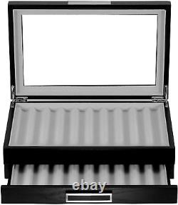 20 Piece Black Ebony Wood Pen Display Case Storage and Fountain Pen Collector Or