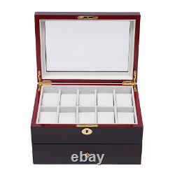 20 Slot Wood Watch Box Display Case Glass Top Jewelry Storage Organizer Box usa