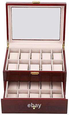 20 Slots Wood Watch Case Display Storage Watch Box Glass Top Jewelry Watch Colle