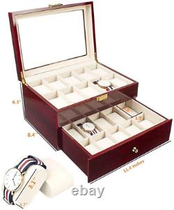 20 Slots Wood Watch Case Display Storage Watch Box Glass Top Jewelry Watch Colle