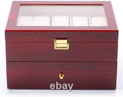 20 Slots Wood Watch Case Display Storage Watch Box Glass Top Jewelry Watch Colle