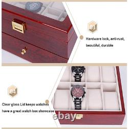 20 Slots Wood Watch Case Display Storage Watch Box Glass Top Jewelry Watch Colle