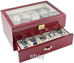 20 Slots Wood Watch Case Display Storage Watch Box Glass Top Jewelry Watch Colle