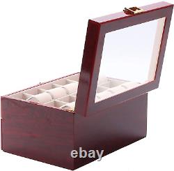 20 Slots Wood Watch Case Display Storage Watch Box Glass Top Jewelry Watch Colle