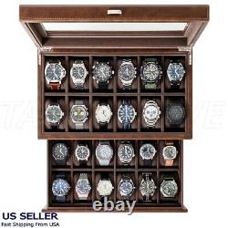 24 Slot Watch Box Organizer for Men Faux Leather Luxury Display Storage Case BWN