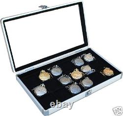 2 Pocket Watch Display Case Storage Box with 8 compartment glass top