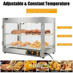 2 Tiers Commercial Countertop Heating Food Warming Pizza Display Case Storage